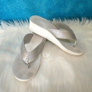 Silver & White Flip Flops